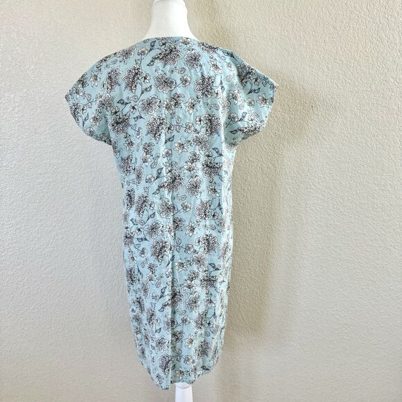 J. Jill Love Linen Size X-Small Blue White Floral V-Neck Short Sleeve Dress - Picture 5 of 12
